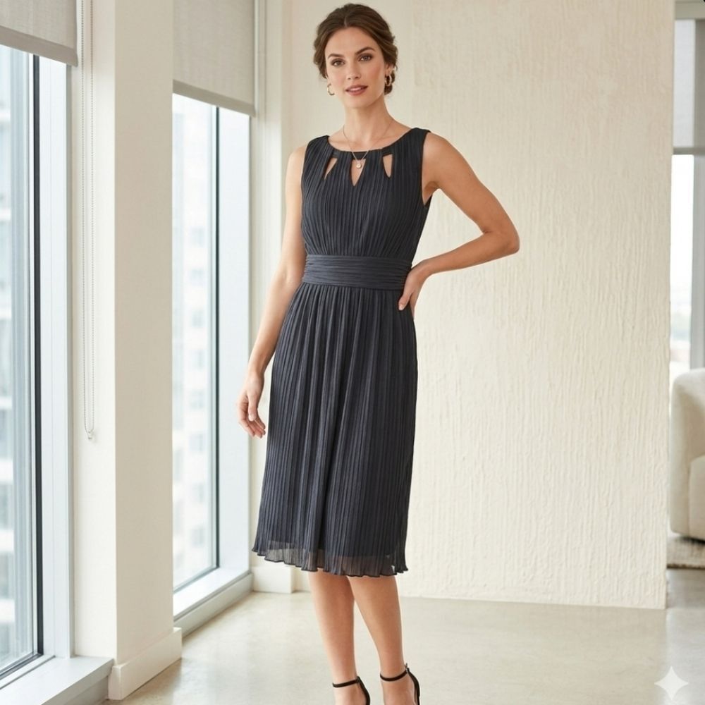 Evan Picone Black Pleated Cutout Neckline Dress NWT Size 10 Cocktail Wedding